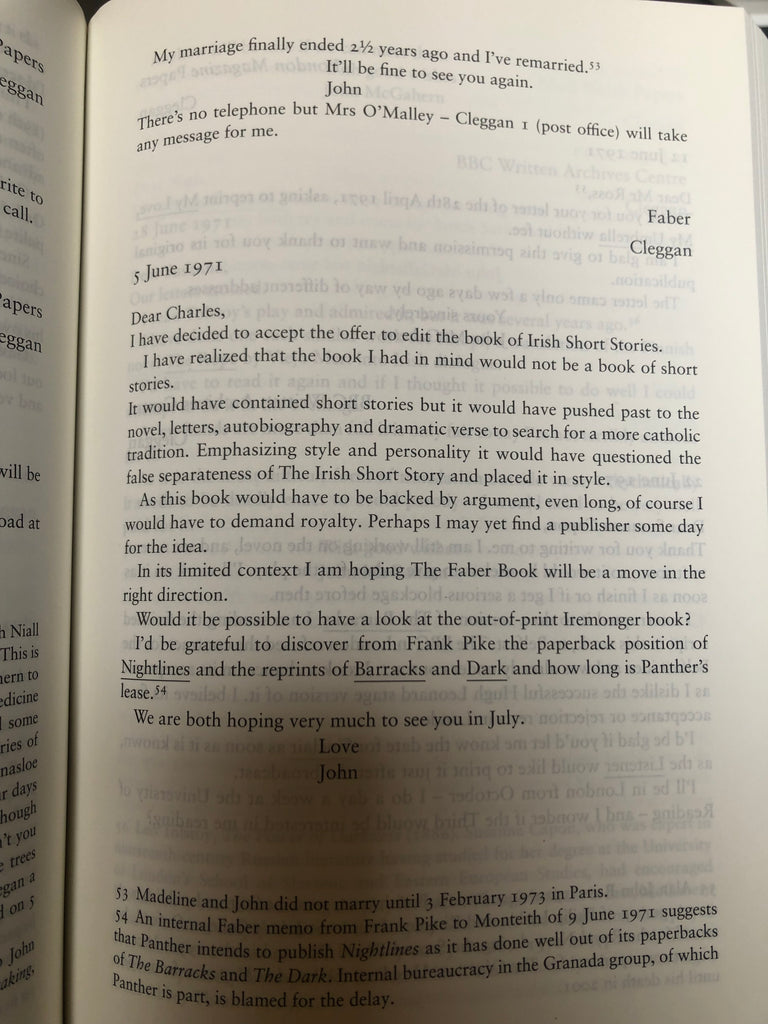 The Letters of John McGahern ( hardback, Sept 2021 / paperback 2022)